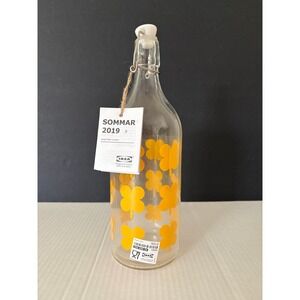 NEW IKEA SOMMAR 2019 Glass Swing-Top Bottle Malin Unnborn Yellow Floral 1L Retro